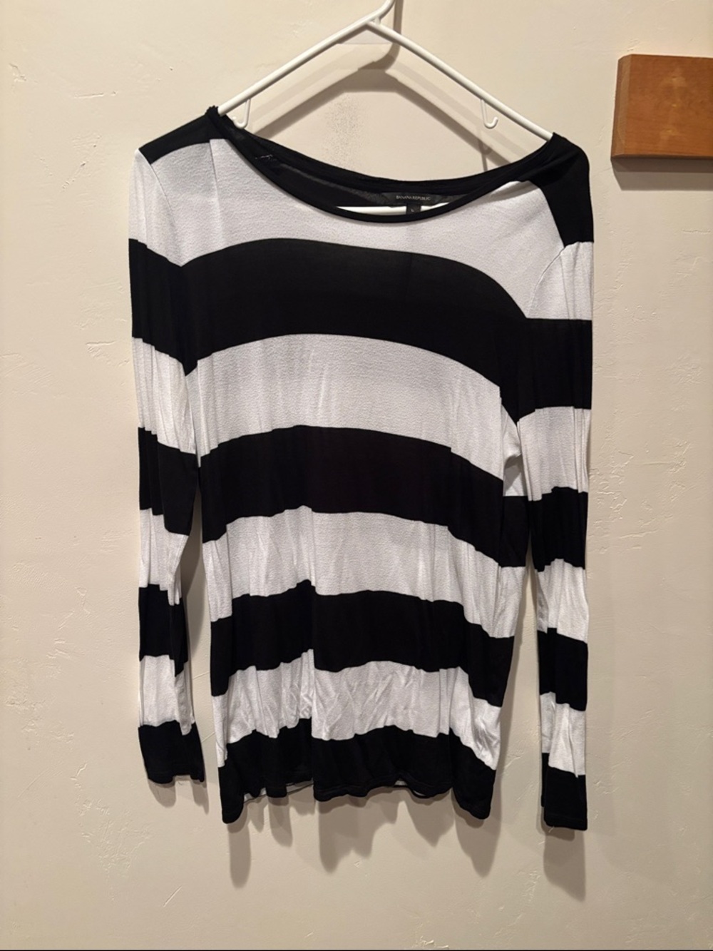 Banana Republic Black and White Striped Long-Sleeve Top